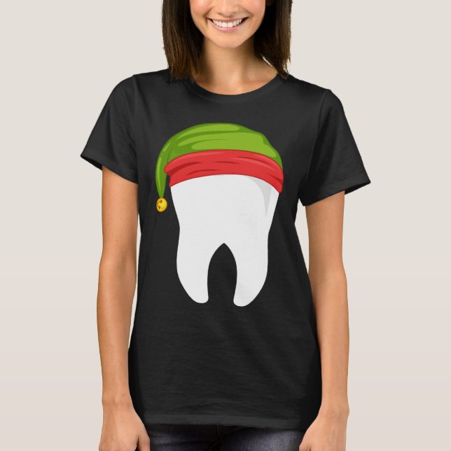 T-shirt Dentist Christmas  tooth Dental  with Elf hat (Devant)