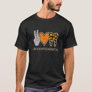 T-shirt Dentiste Halloween Paix Amour Dentaire Léopard Den