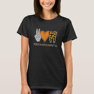 T-shirt Dentiste Halloween Paix Amour Dentaire Léopard Den