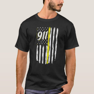 T-shirt Dépêcheur 911 ligne jaune fine drapeau de la polic