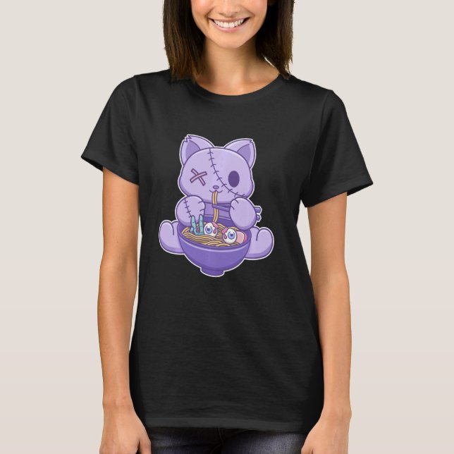 T-shirt Déplaisant Pastel Goth Chat Manger Halloween Ramen (Devant)
