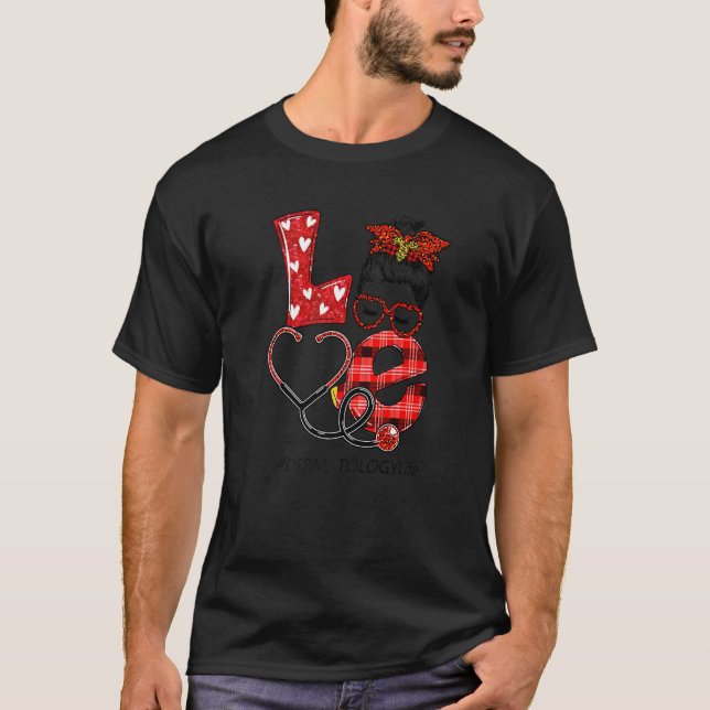 T-shirt Dermatologie Infirmière Plaid Leopard Love Heart M (Devant)