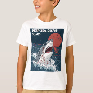 T-shirt Des cicatrices profondes de la mer Grand requin bl