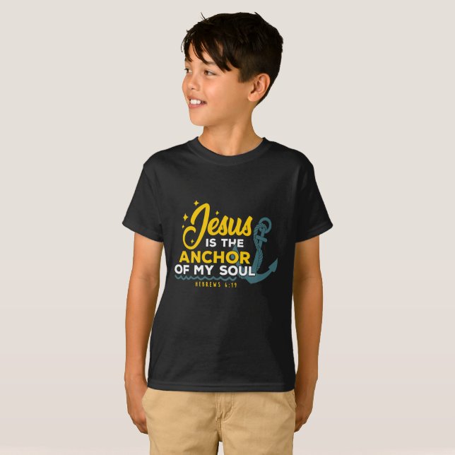 T-Shirt Des Enfants Chrétiens - Jésus Est La Ancre (Devant entier)