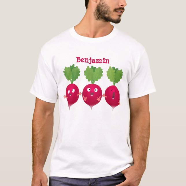 T-shirt Des radis mignons chantant des légumes de dessin a (Devant)