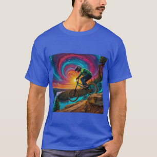 T-shirt Descente en BMX à vélo le long d'un lac forestier