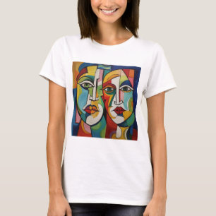 T-shirt design abstrait, cubisme, visages colorés