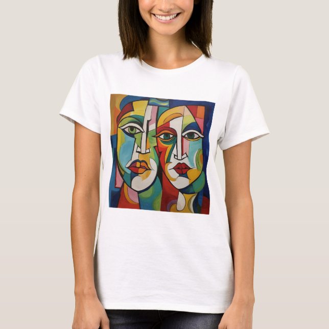 T-shirt design abstrait, cubisme, visages colorés (Devant)