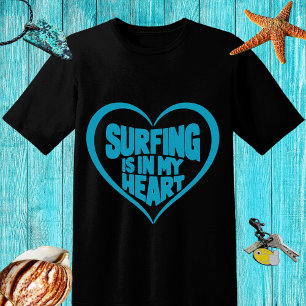 T-shirt Design bleu "Surf est dans mon coeur"