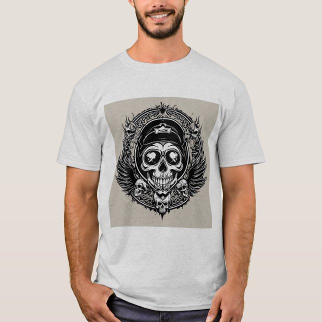 T-shirt Design crâne avec ailes et symboles (Devant)