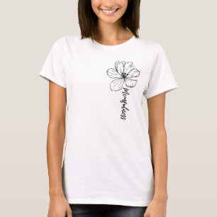T-shirt Design d'art en ligne floral noir minimaliste