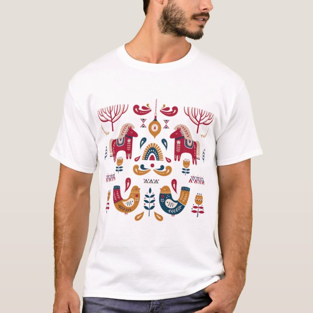 T-shirt Design d'art populaire européen traditionnel (Devant)