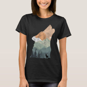 T-shirt design de nature vintage avec silhouette de loup