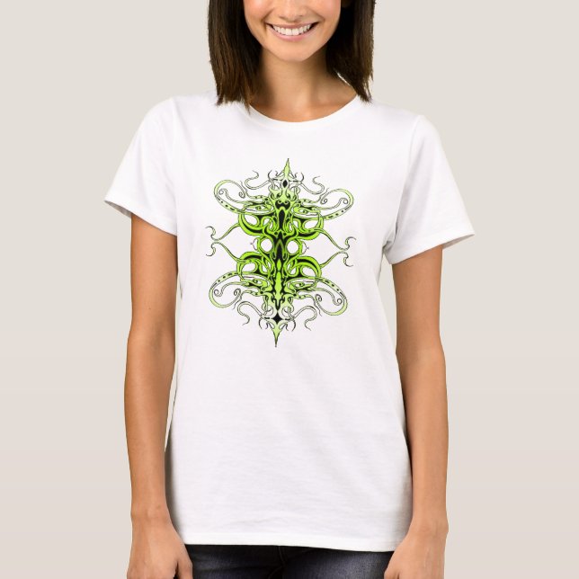 T-shirt Design de tatouage Tribal Personnalisé Vert (Devant)