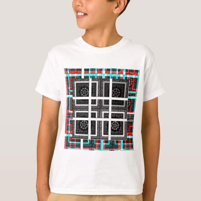 T-shirt Design graphique À damiers noir, blanc et rouge (Devant)
