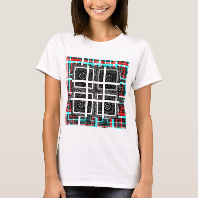 T-shirt Design graphique À damiers noir, blanc et rouge (Devant)
