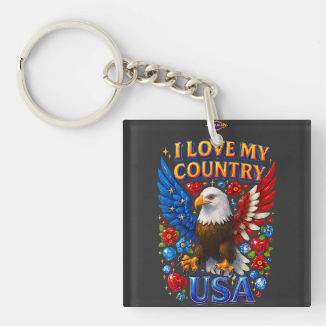 T-Shirt Design: I Love My Country - USA Keychain (Front)