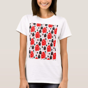 T-shirt Design Motif d'illustration de feuille noire rouge