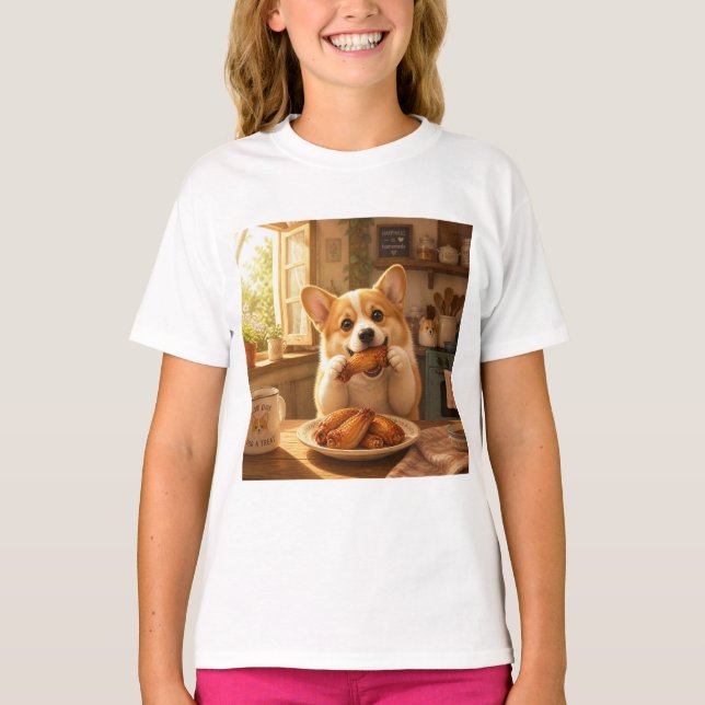 T-shirt design of dog eating chicken  (Front)
