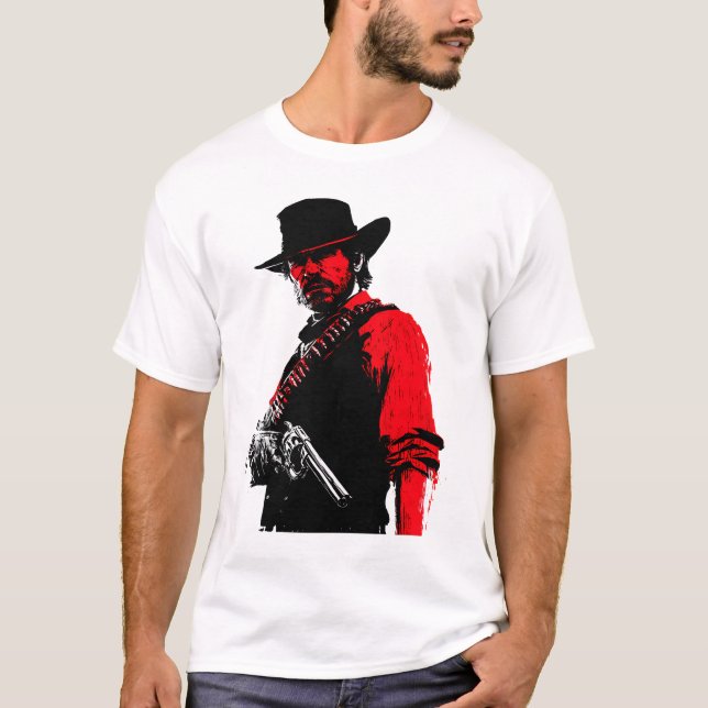 T-shirt design of red outlined cowboy  (Front)