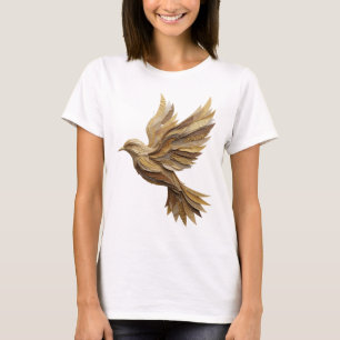 T-shirt Design Oiseau Doré Gris Chic