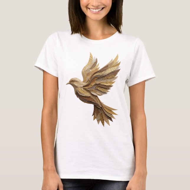 T-shirt Design Oiseau Doré Gris Chic (Devant)