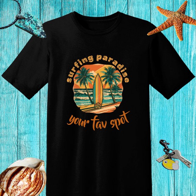 T-shirt Design rétro "paradis du surf" et nom du spot (Créateur téléchargé)