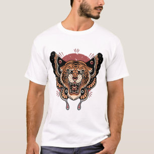 T-shirt design tatouage tigre papillon