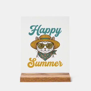T-shirt design vintage gravure chat d'été heureux_