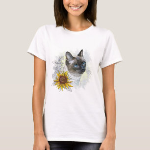 T-shirt Dessin à la main d'un chat thaïlandais mignon et d