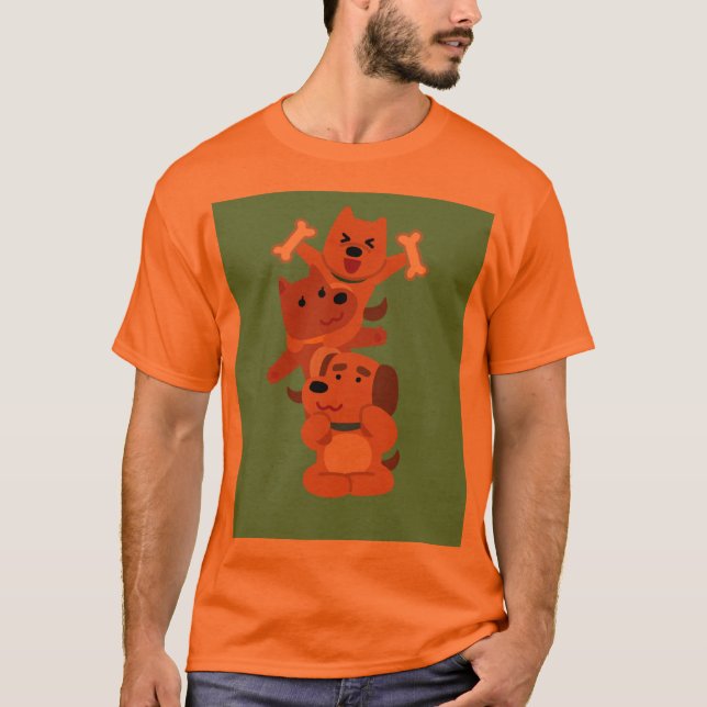 T-Shirt - Dessin amusant Chat & Chiens Design (Devant)