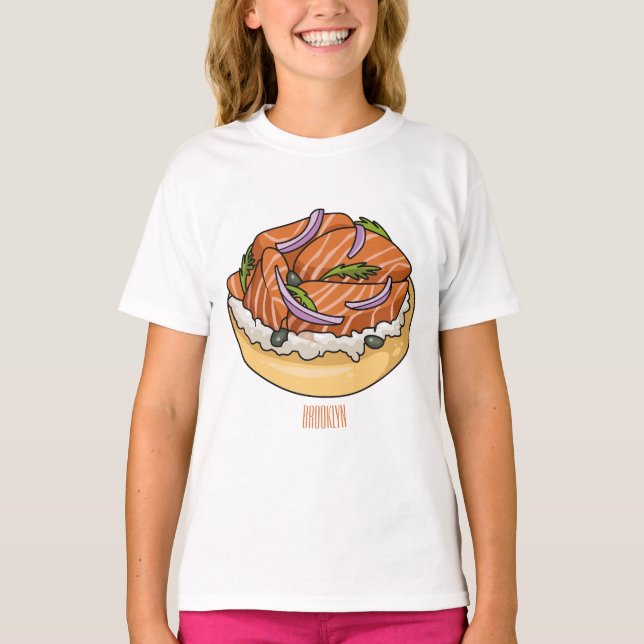 T-shirt dessin animé de bagel saumon (Devant)