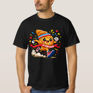 T-shirt Dessin animé de croissant coureur franchissant la