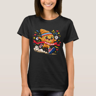 T-shirt Dessin animé de croissant coureur franchissant la