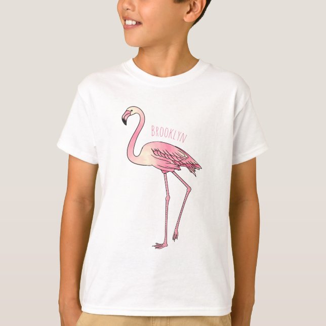 T-shirt dessin animé d'oiseau Flamant rose (Devant)