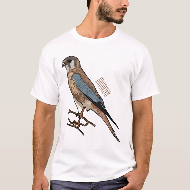 T-shirt dessin animé d'oiseau-kestrel américain (Devant)