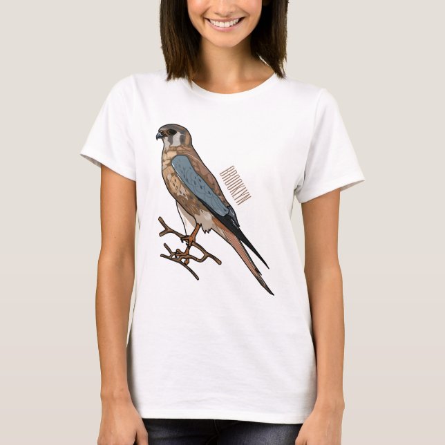 T-shirt dessin animé d'oiseau-kestrel américain (Devant)