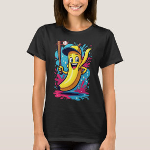 T-shirt Dessin animé drôle de joueur de baseball à la bana