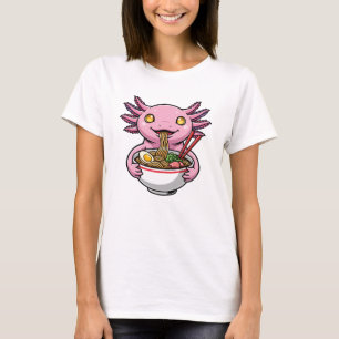 T-shirt Dessin animé d'un axolotl rose mignon mangeant des