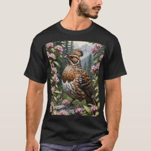 T-shirt Dessin animé d'un tétras à collier entouré de mont