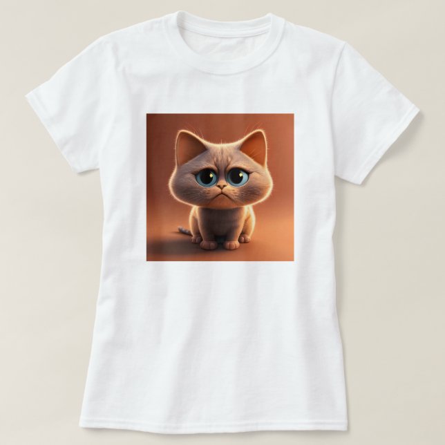 T-shirt dessin animé illustration d'un chat mignon (Design devant)