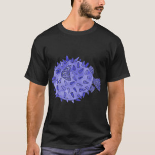 T-shirt Dessin aquarelle Poisson-globe Bleu Marine