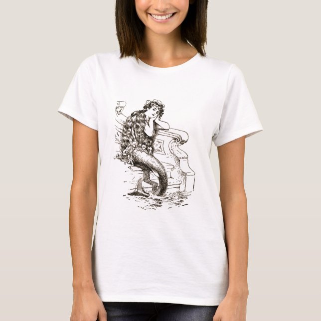 T-shirt Dessin blanc noir vintage de sirène (Devant)