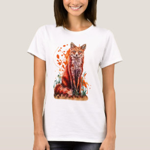 T-shirt Dessin d'art animal rouge de Fox et de peinture