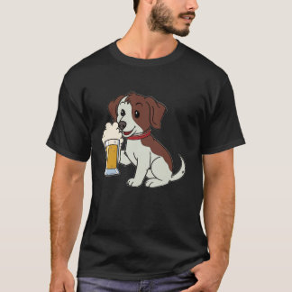 T-shirt Dessin de bières Chien tenant de la bière Chien mi