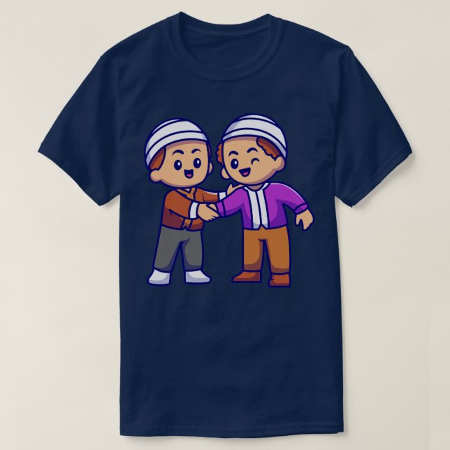 T-shirt Dessin de deux hommes musulmans se serrant la main (Design devant)