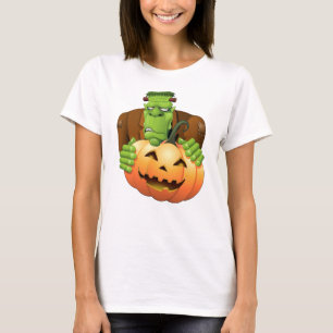 T-shirt Dessin de Frankenstein Monster avec Citrouille