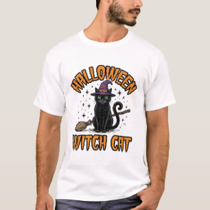 T-shirt Dessin de gravure vintage de chat de sorcière d'Ha