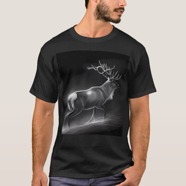 T-shirt Dessin de rennes noir et blanc (Devant)