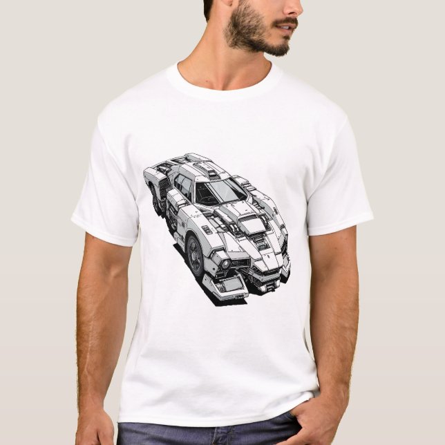 T-shirt Dessin d'encre Cyberpunk de voiture futuriste (Devant)
